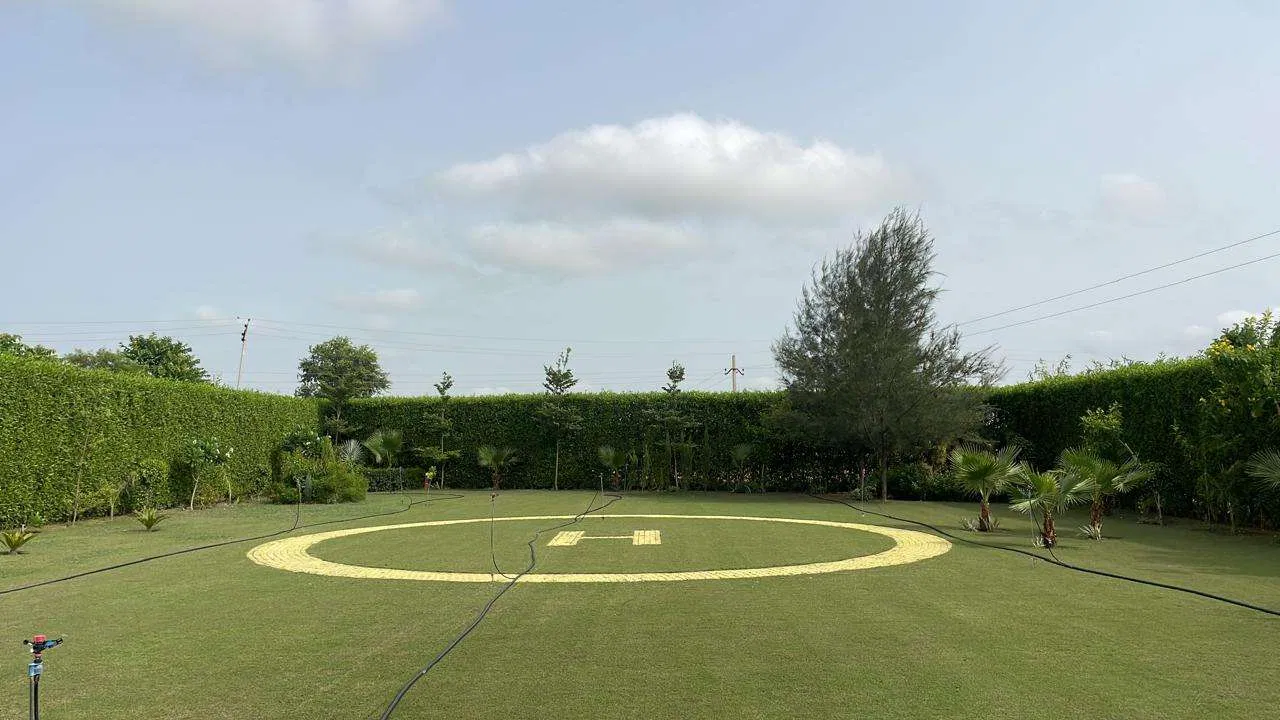 Circular lawn and gardens at the farm